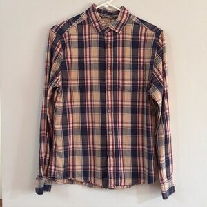 Marine Layer Shirt Mens Small Multicolor Plaid Flannel Cotton Pleated Button Up